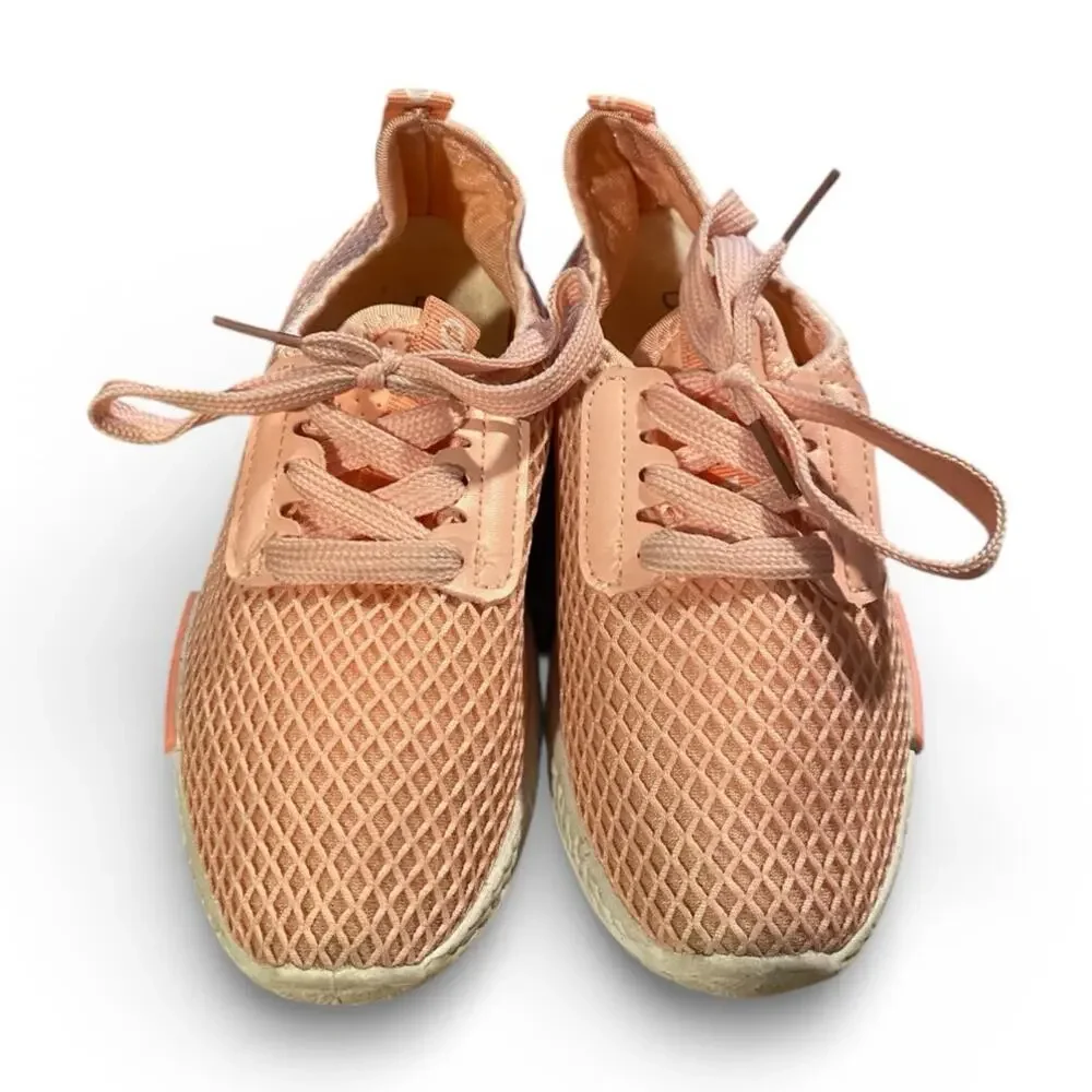 Daclay Girl's Fashion Sneakers US 1 Peach Orange Pink Slip On Lace Shoes